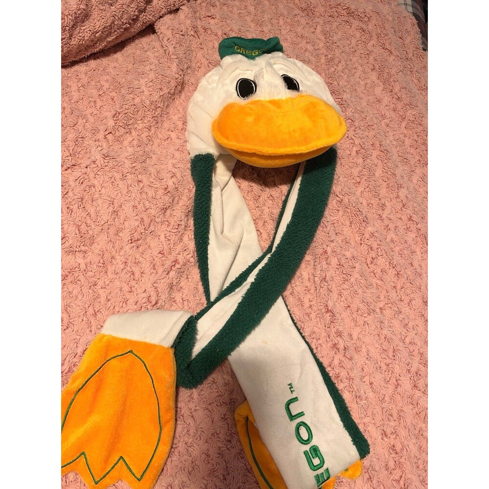 Oregon Ducks puddles Plush Mascot Hat beanie w/ gloves